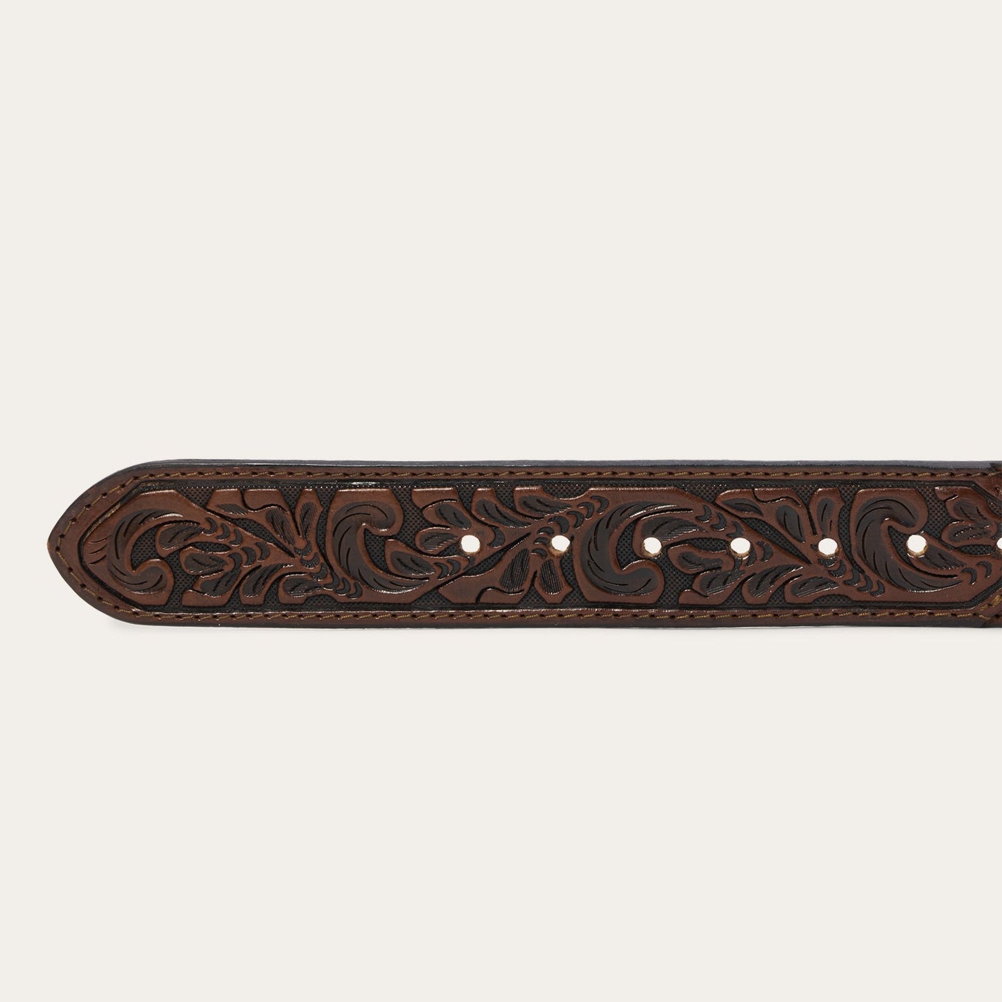 Stetson Bison Leather Tooled Tab Belt