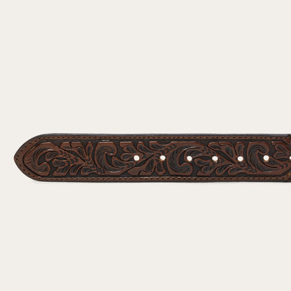 Stetson Bison Leather Tooled Tab Belt