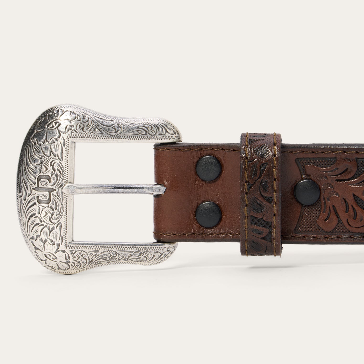 Stetson Bison Leather Tooled Tab Belt