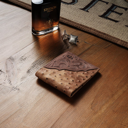 Stetson Tooled Embossed Ostrich Bi-Fold Wallet