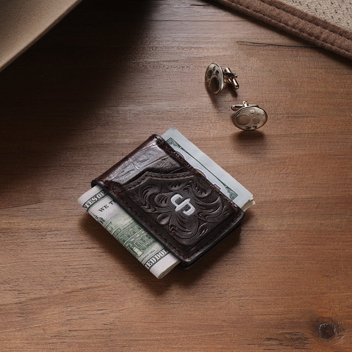Stetson Tooled Embossed Croco Money Clip
