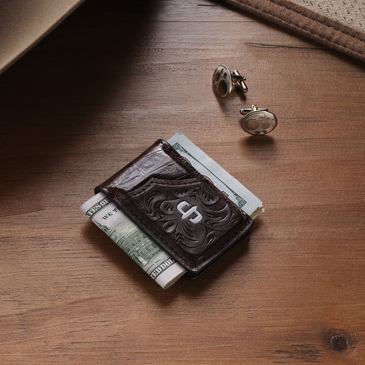 Stetson Tooled Embossed Croco Money Clip