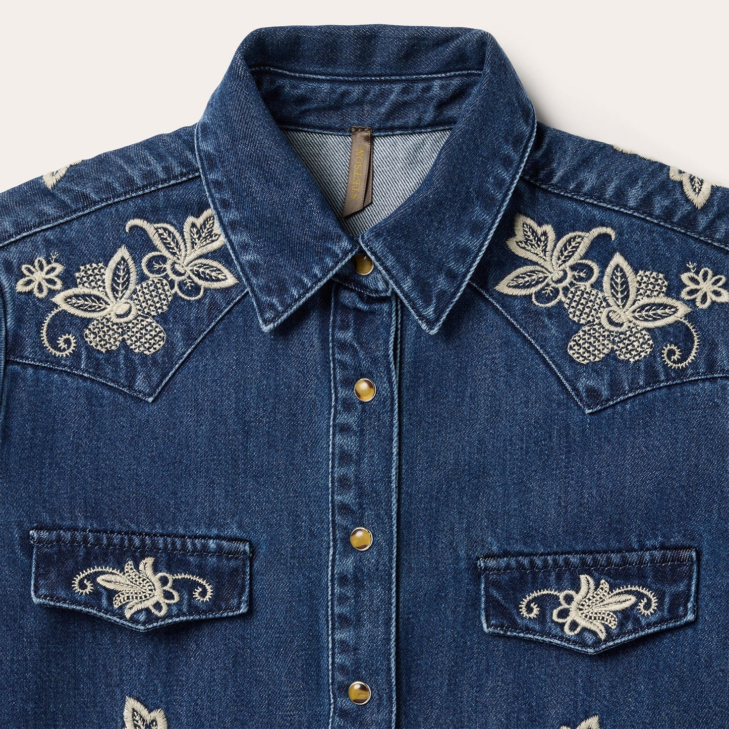Stetson Floral Embroidered Dark Denim Shirt