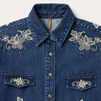 Stetson Floral Embroidered Dark Denim Shirt