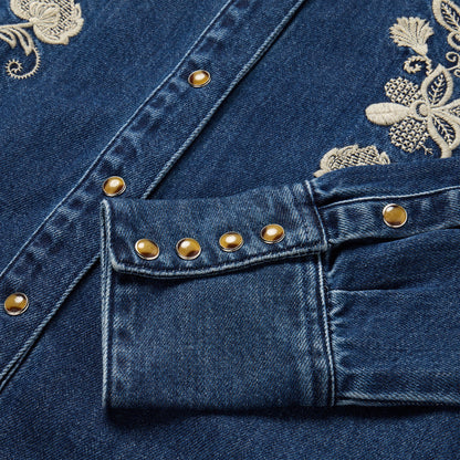 Stetson Floral Embroidered Dark Denim Shirt