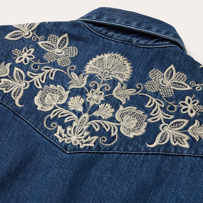 Stetson Floral Embroidered Dark Denim Shirt