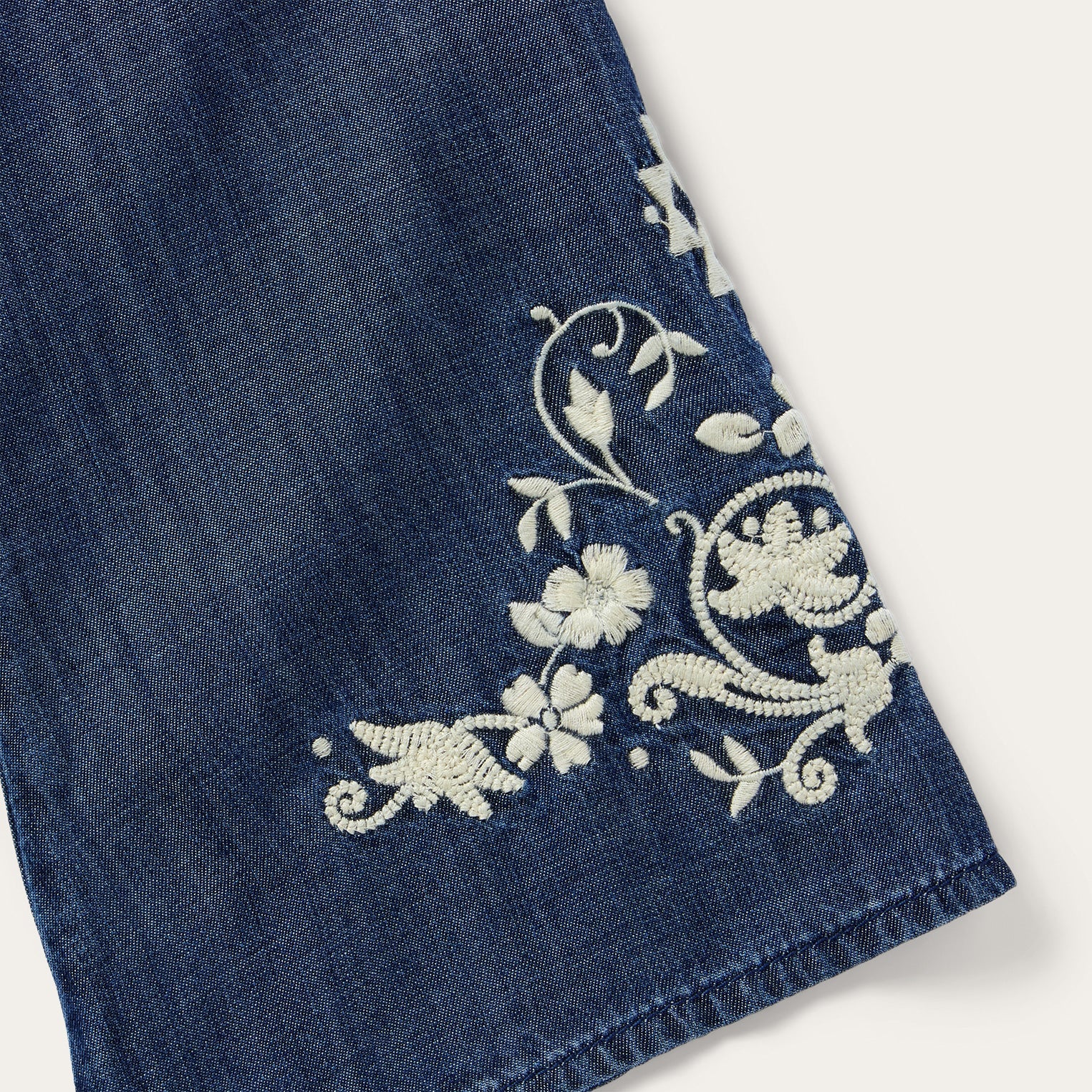 Stetson Embroidered Denim Peasant Blouse