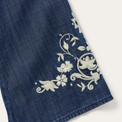 Stetson Embroidered Denim Peasant Blouse