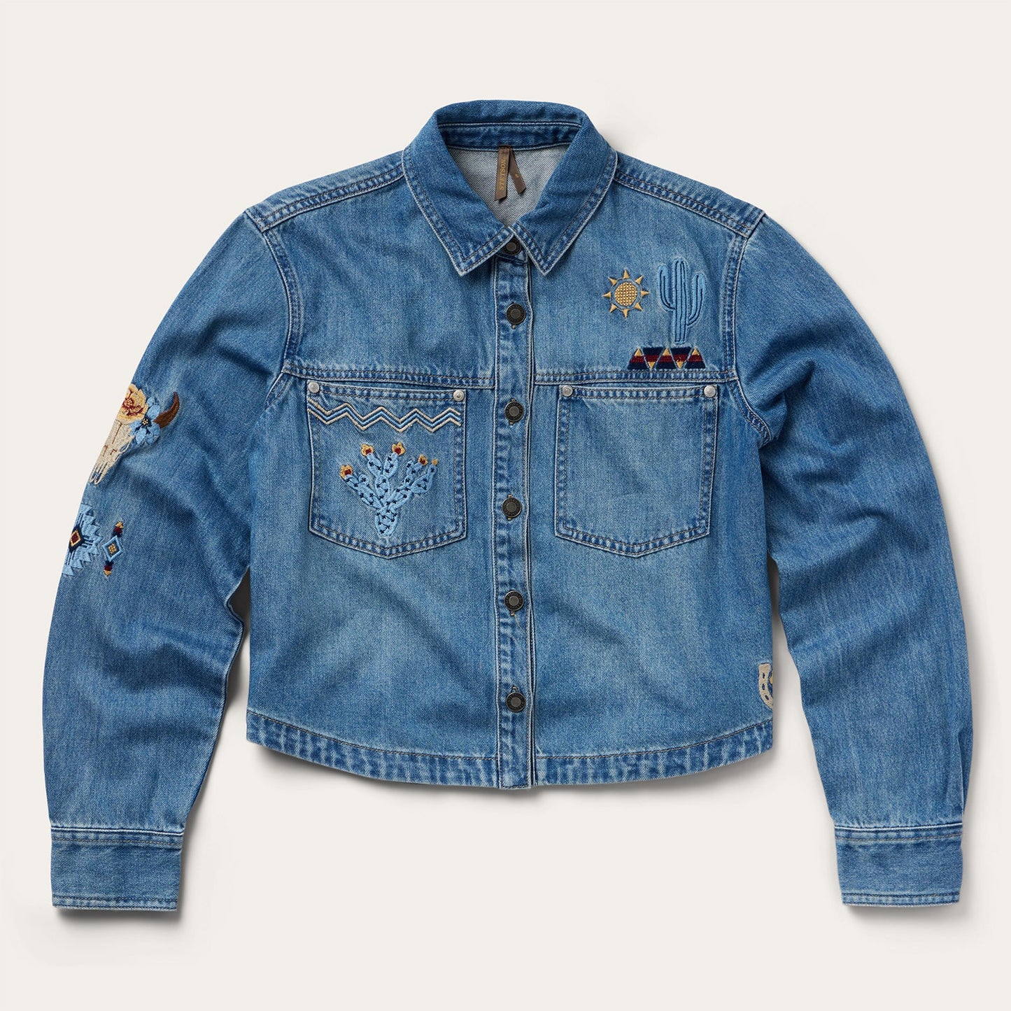 Stetson Embroidered Denim Button-Up Cropped Shirt
