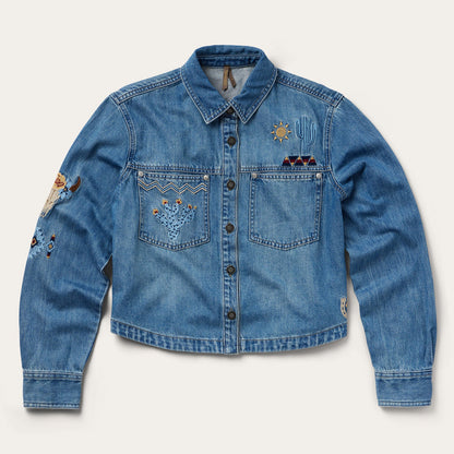 Stetson Embroidered Denim Button-Up Cropped Shirt