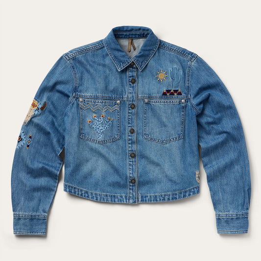 Stetson Embroidered Denim Button-Up Cropped Shirt