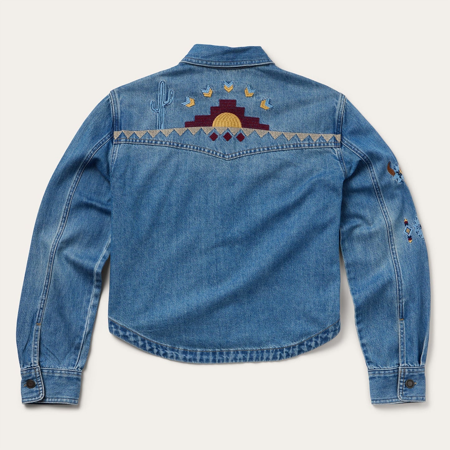 Stetson Embroidered Denim Button-Up Cropped Shirt