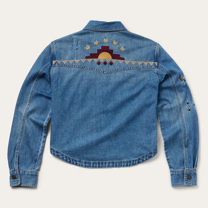 Stetson Embroidered Denim Button-Up Cropped Shirt