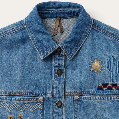 Stetson Embroidered Denim Button-Up Cropped Shirt