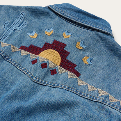 Stetson Embroidered Denim Button-Up Cropped Shirt