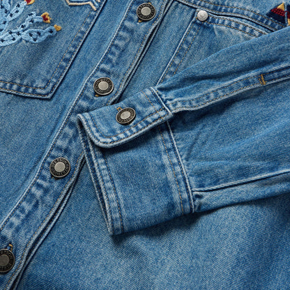 Stetson Embroidered Denim Button-Up Cropped Shirt