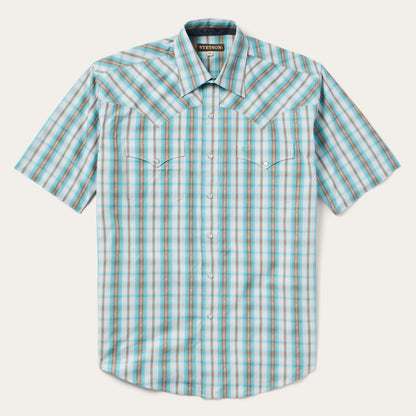 Stetson Turquoise Plaid Short-Sleeve Western Shirt