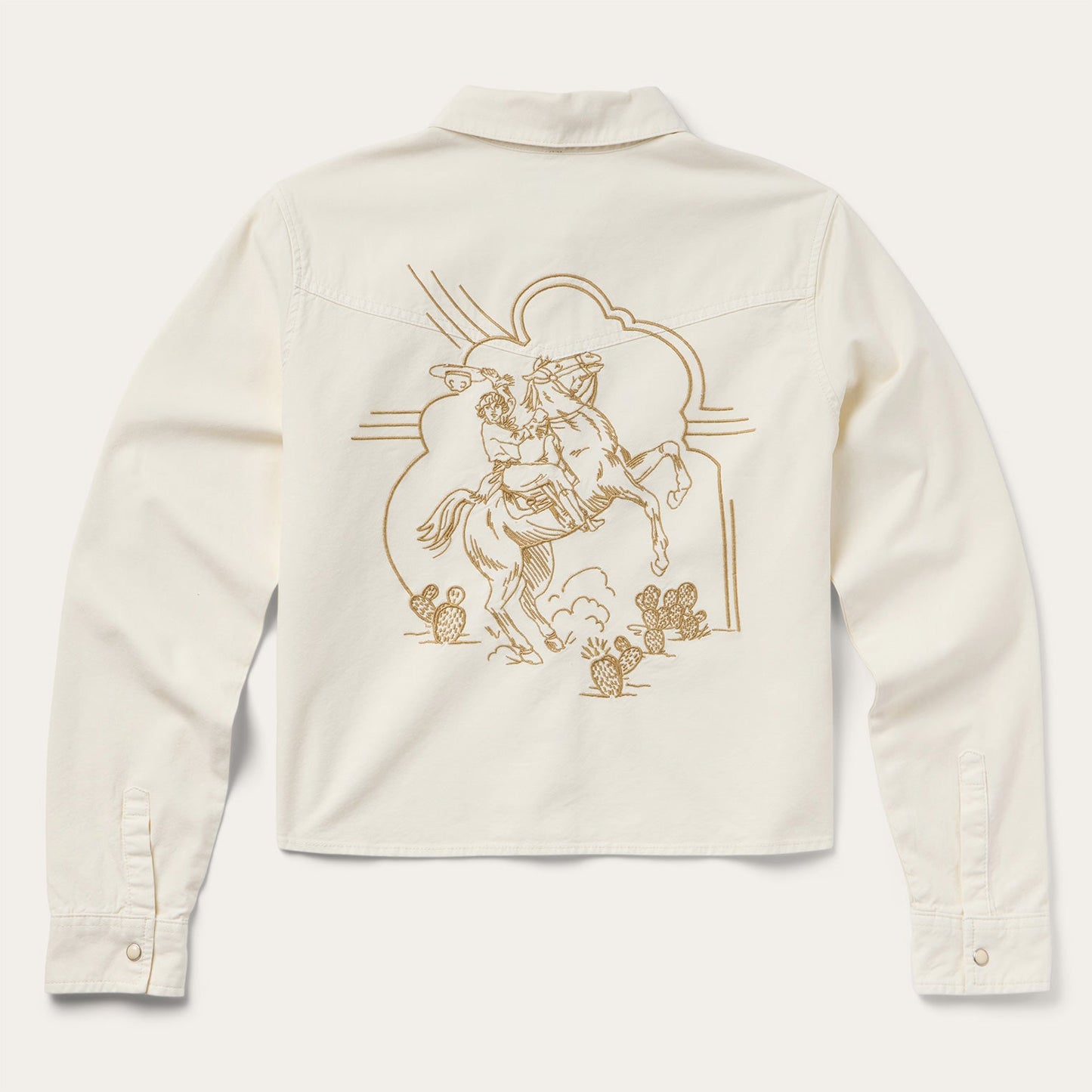 Stetson Embroidered Cream Denim Cropped Shirt