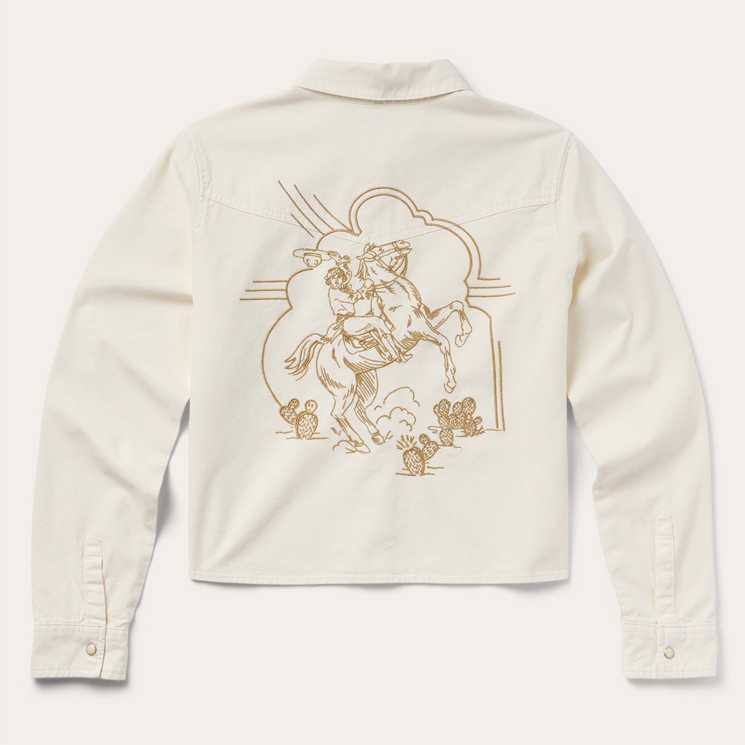 Stetson Embroidered Cream Denim Cropped Shirt