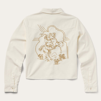 Stetson Embroidered Cream Denim Cropped Shirt