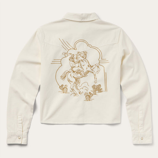 Stetson Embroidered Cream Denim Cropped Shirt