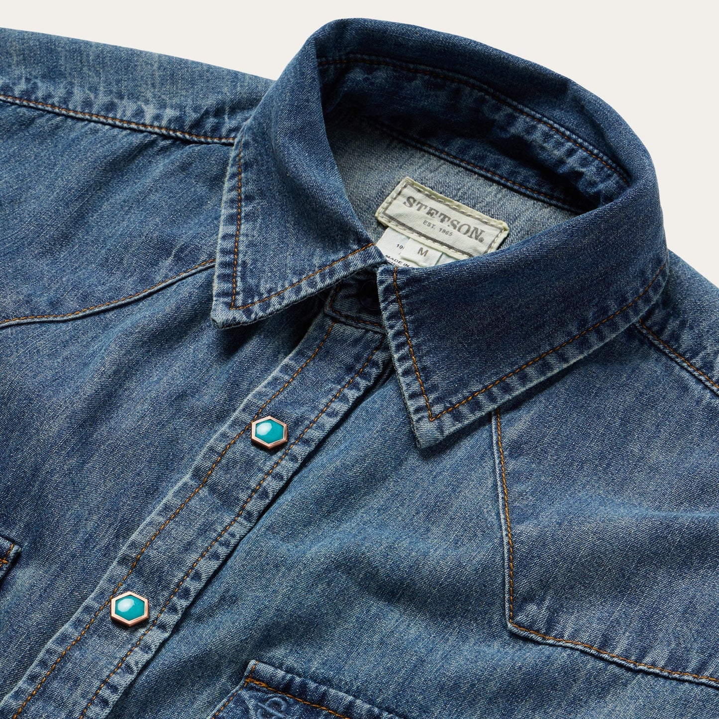 Stetson Turquoise Snap Short Sleeve Denim Shirt