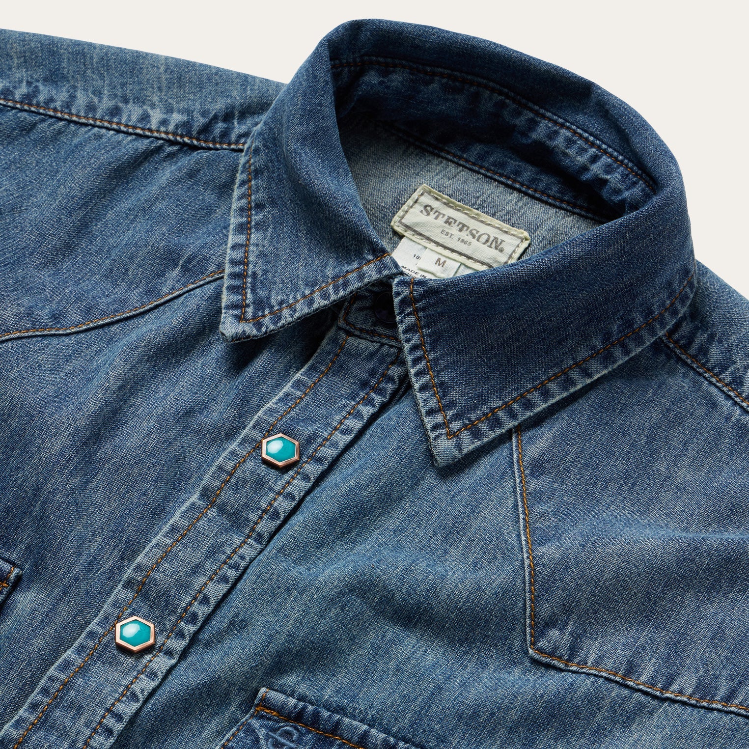 Stetson Turquoise Snap Short Sleeve Denim Shirt
