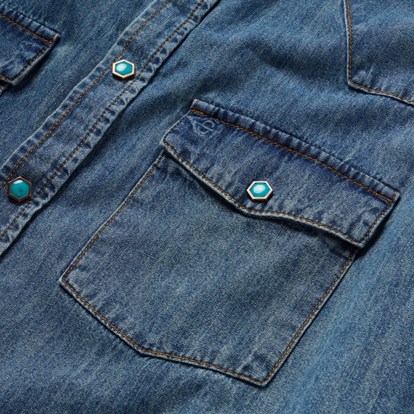 Stetson Turquoise Snap Short Sleeve Denim Shirt