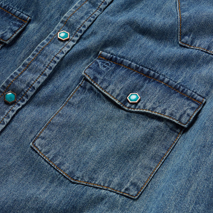 Stetson Turquoise Snap Short Sleeve Denim Shirt