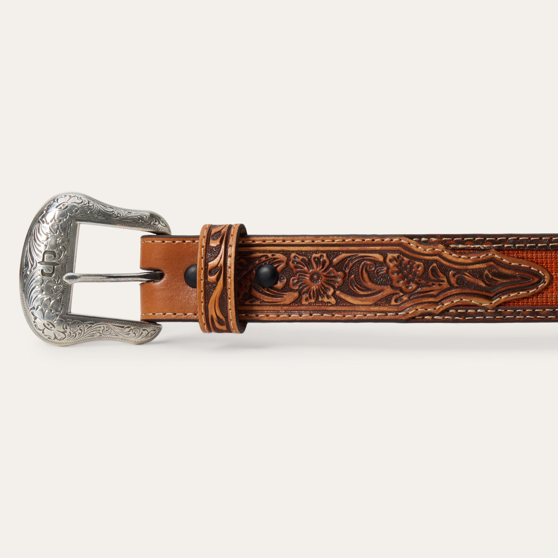 Stetson Tooled Tab Embroidered Belt